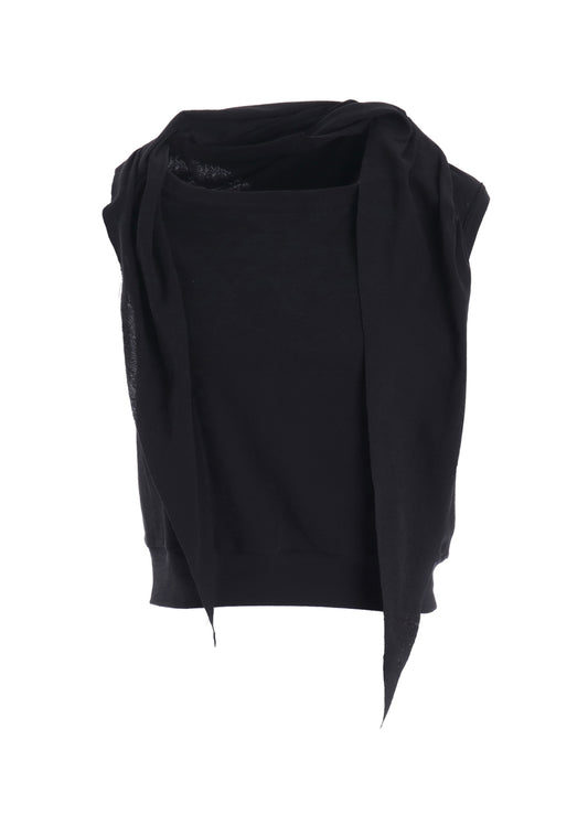 COTTON GAUZE FRAISE DRAPE TIE SLEEVELESS TEE