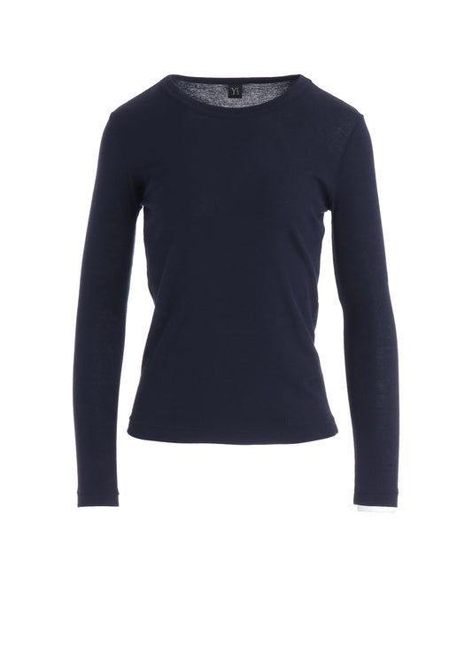 COTTON GAUZE FRAISE ROUND NECK LONG SLEEVE TEE