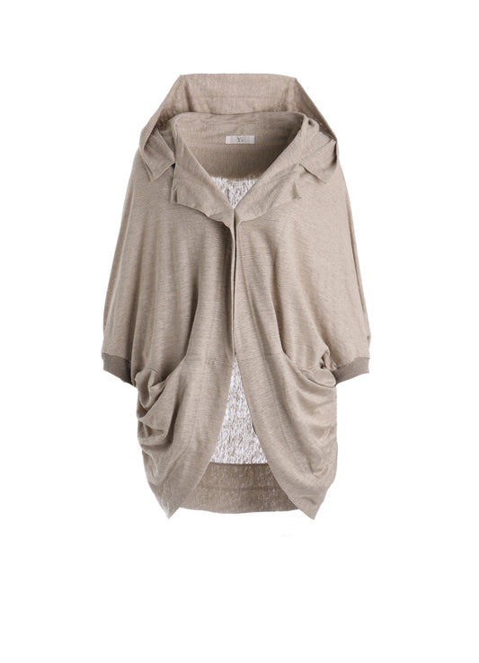 LINEN JERSEY LOOSE FIT POCKET CARDIGAN