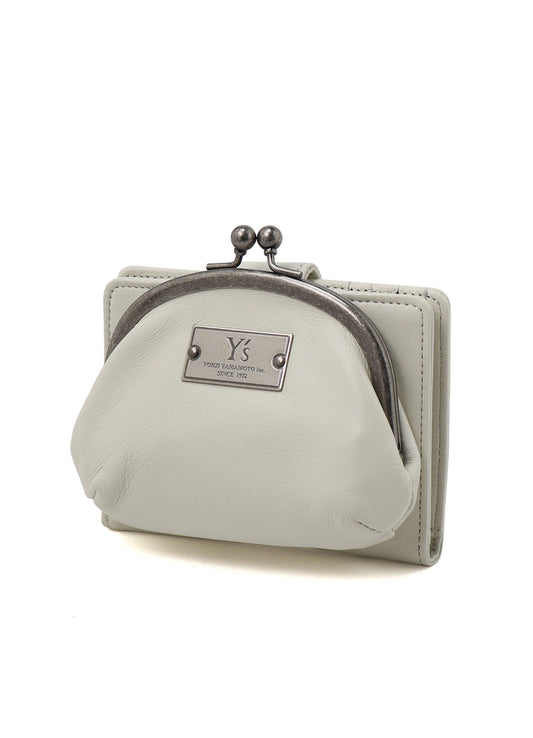 SEMI-GLOSSY LEATHER CARD CASE W/ METAL CLASP