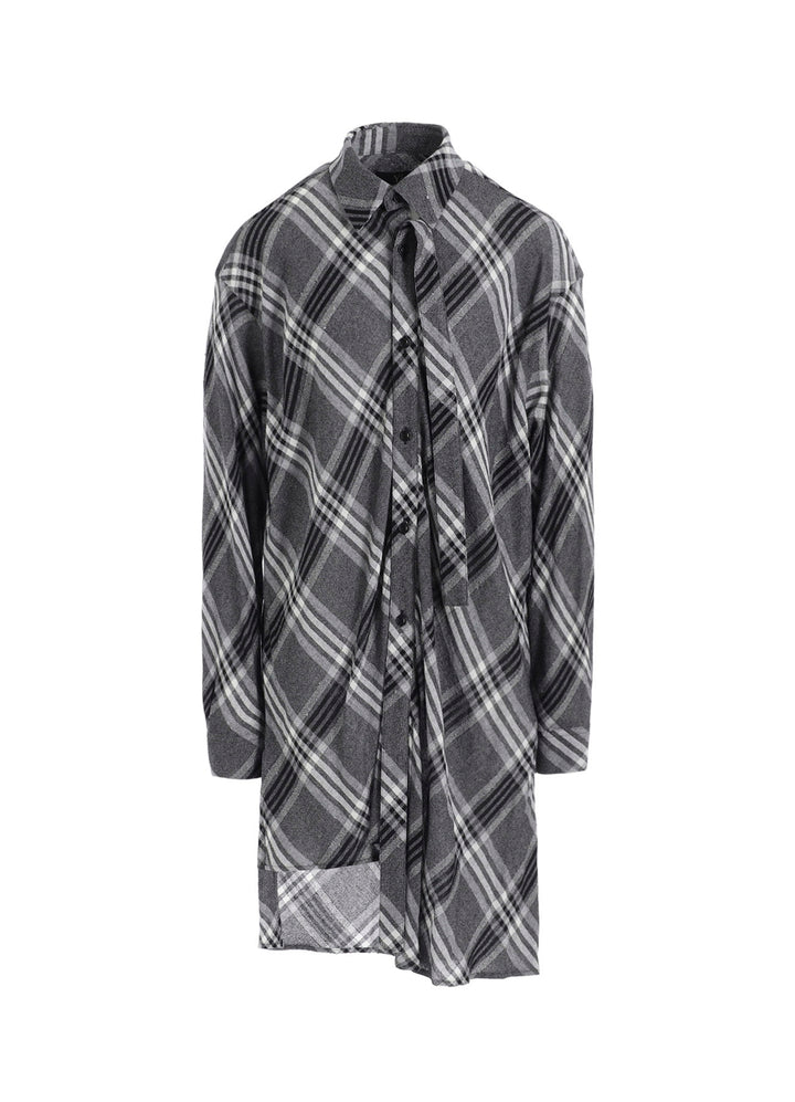 GAUZE PLAID HANGING PLACKET BLOUSE