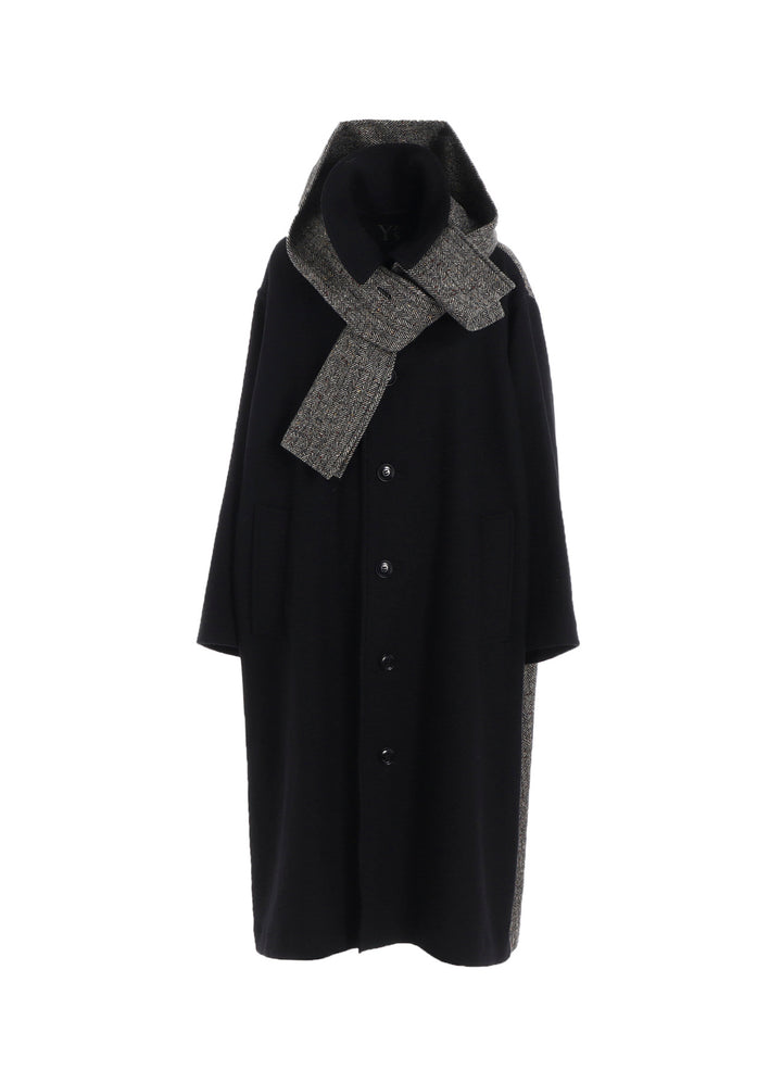 BIG HERRINGBONE DETACHABLE HOODIE COAT