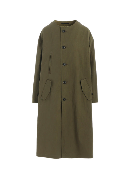 COTTON NYLON GABARDINE COLLARLESS COAT