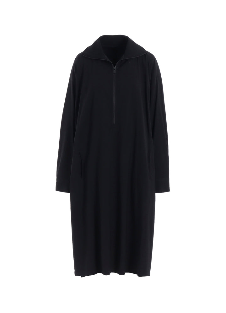 WOOL BLEND TWILL STAND-UP COLLAR DRESS
