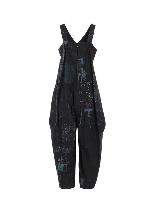 8OZ DENIM COLLAGE PRINT OVERALLS