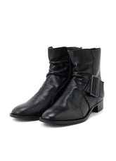 SEMI-MATTE LEATHER BELTED BOOTS