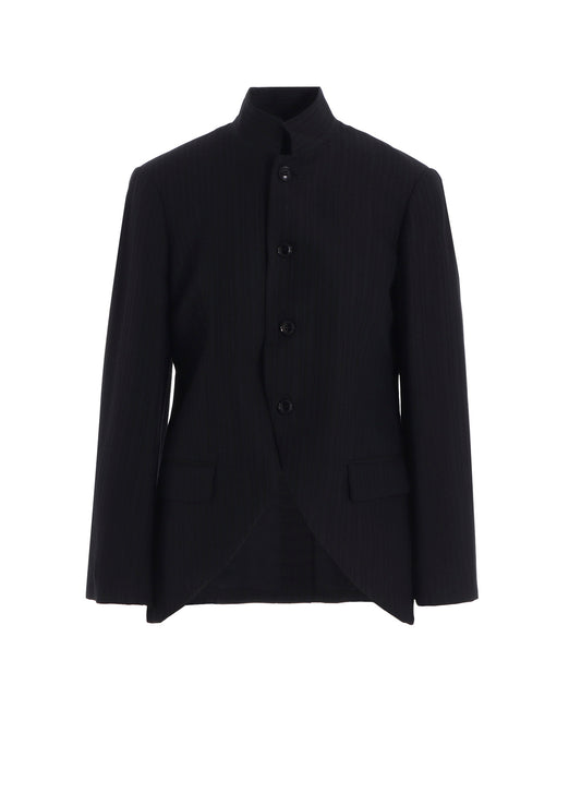 VISCOSE TWEED STRIPE STAND COLLAR JACKET