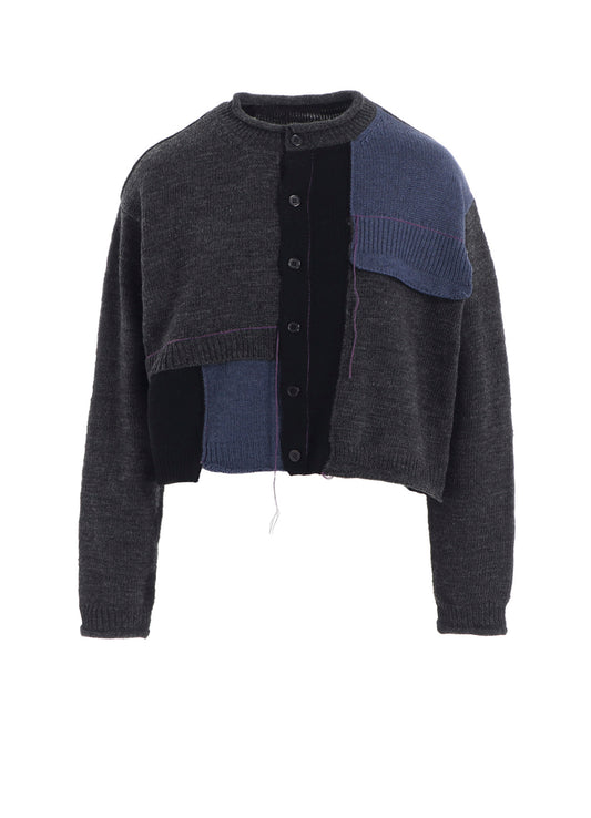 PATCHWORK CREW NECK CARDIGAN