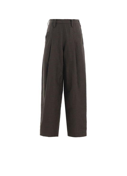 COTTON/FLAX MOLESKIN TUCKED PANTS