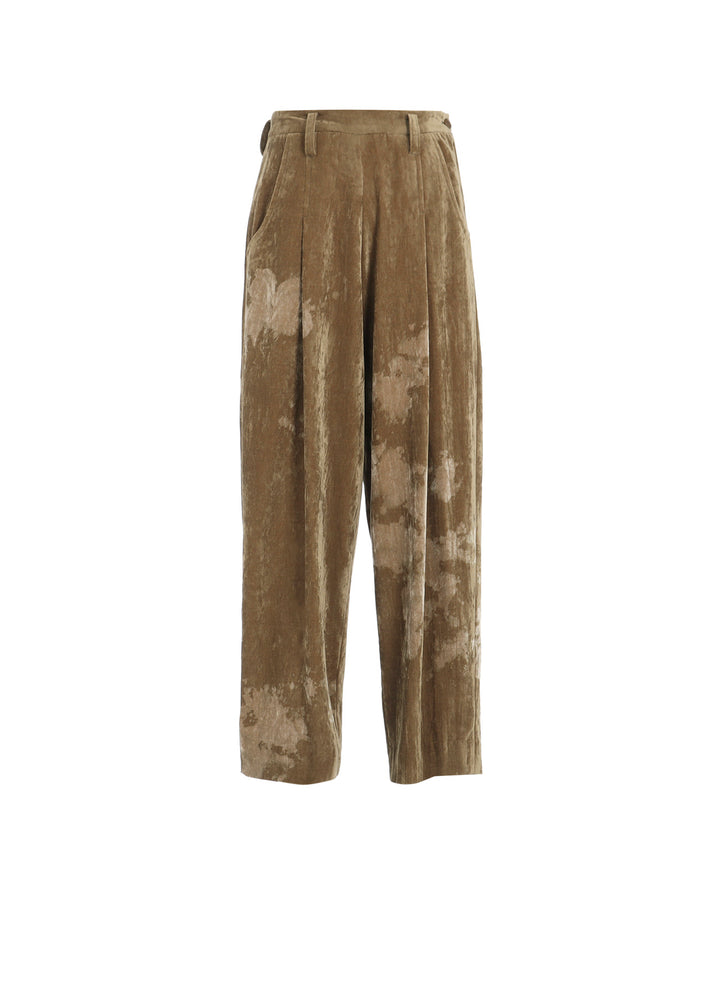 DISCHARGE-PRINTED VELVET PLEATED PANTS