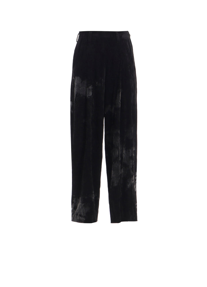 DISCHARGE-PRINTED VELVET PLEATED PANTS