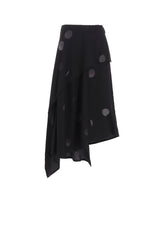 BUTTERFLY-PRINT DUNGAREE TWILL ASYMMETRIC MIDI SKIRT