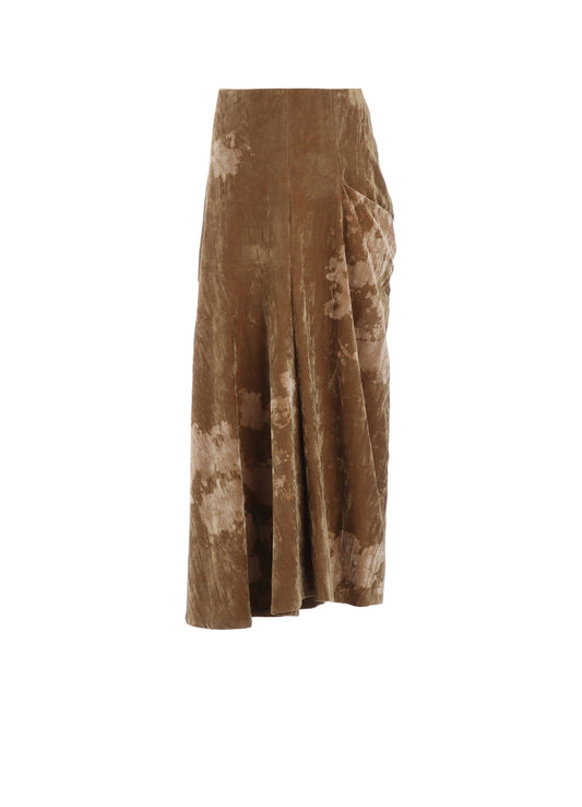 DISCHARGE-PRINTED VELVET SIDE DRAPE SKIRT