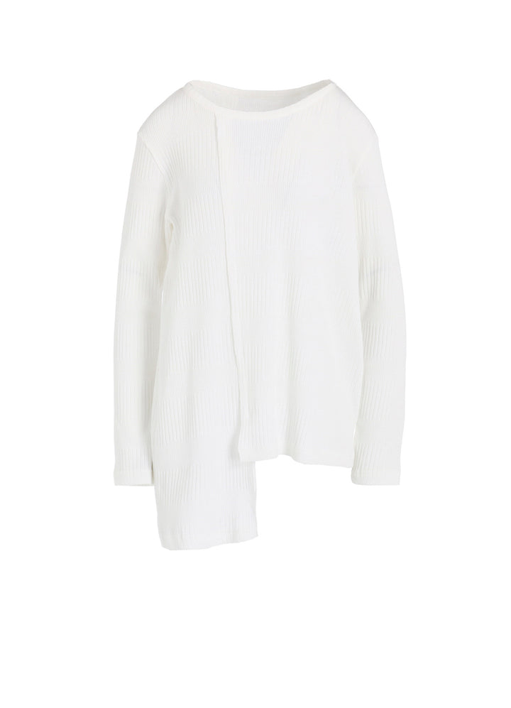 RANDOM RIB STRIPE ROUND NECK ASYMMETERIC T