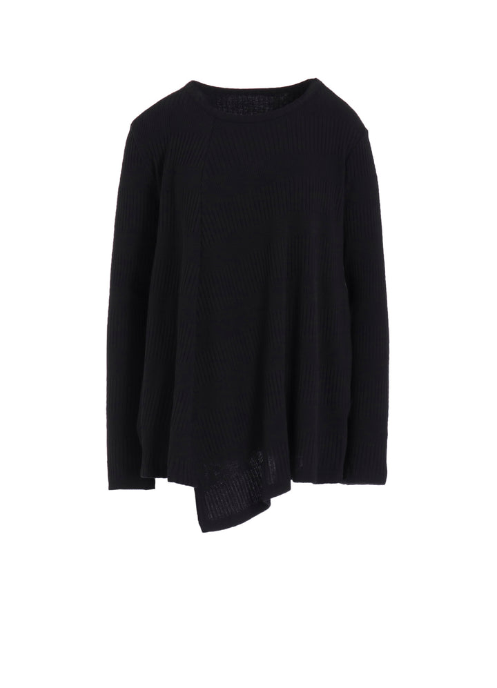 RANDOM RIB STRIPE ROUND NECK FLARE LONG SLEEVE T