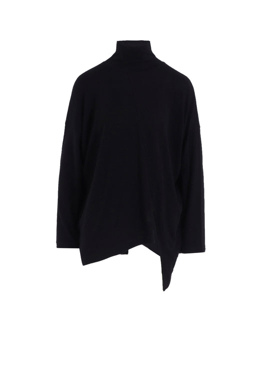 SOFT GAUZE JERSEY ASYMMETRIC HI-NECK PULLOVER