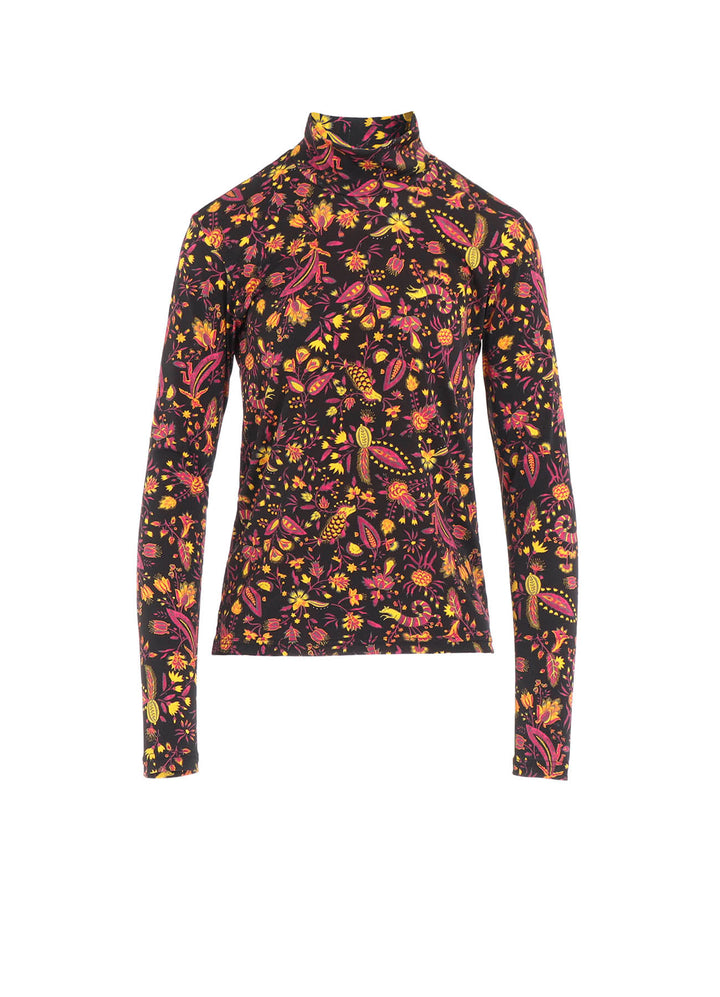 FLOWER PRINT PE JERSEY HIGH NECK T