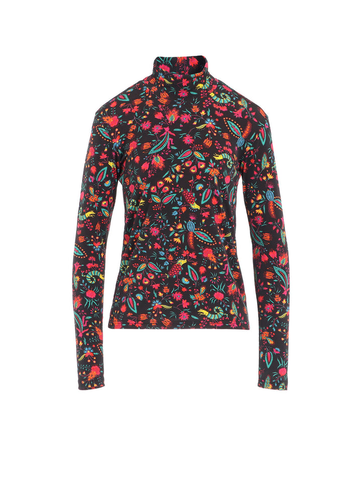 FLOWER PRINT PE JERSEY HIGH NECK T