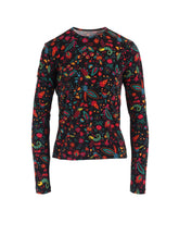 FLOWER PRINT PE JERSEY U-NECK T