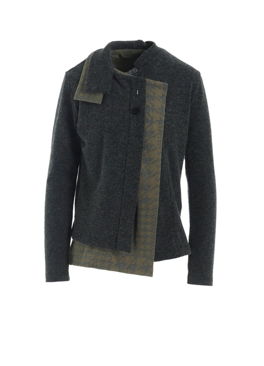 W/NY JERSEY UNBALANCED COLLAR CARDIGAN