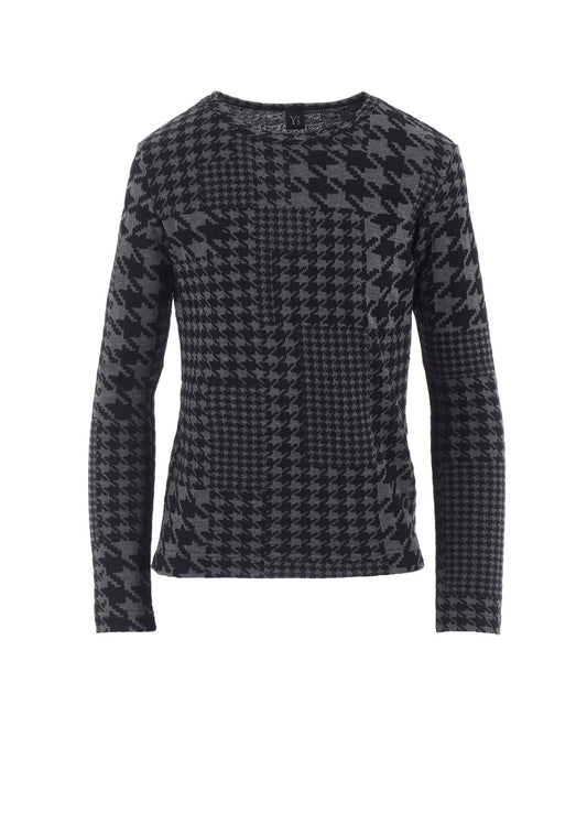 HOUNDSTOOTH UNBALANCED LONG SLEEVE T
