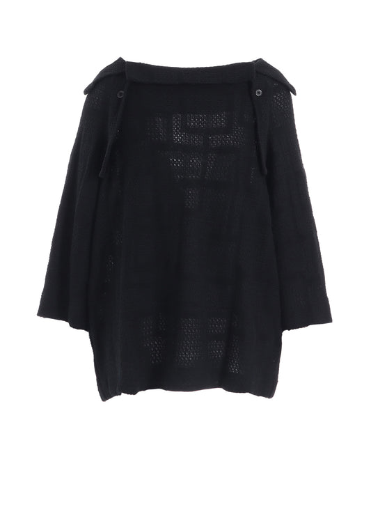 GEOMETRIC SHEER COLLARED RAGLAN PULLOVER