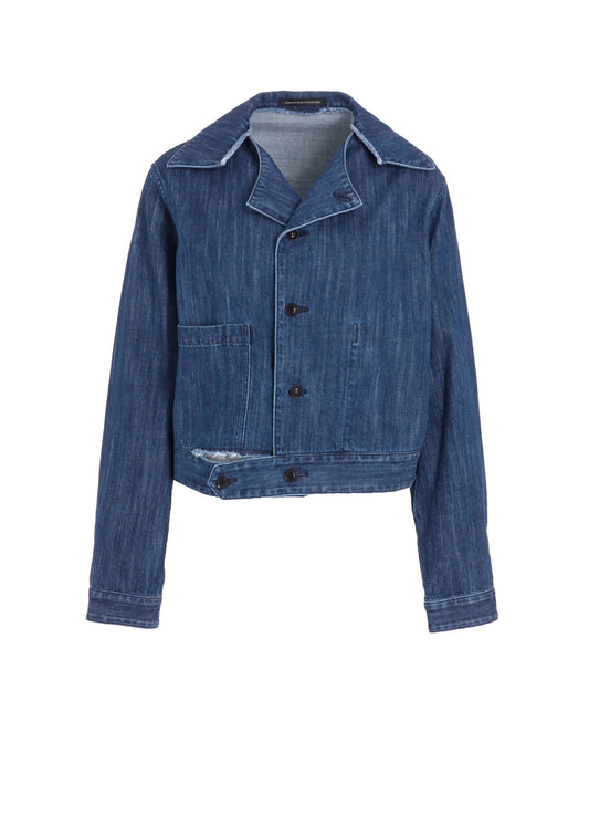 8OZ DENIM SLIT COLLAR SHORT BLOUSE