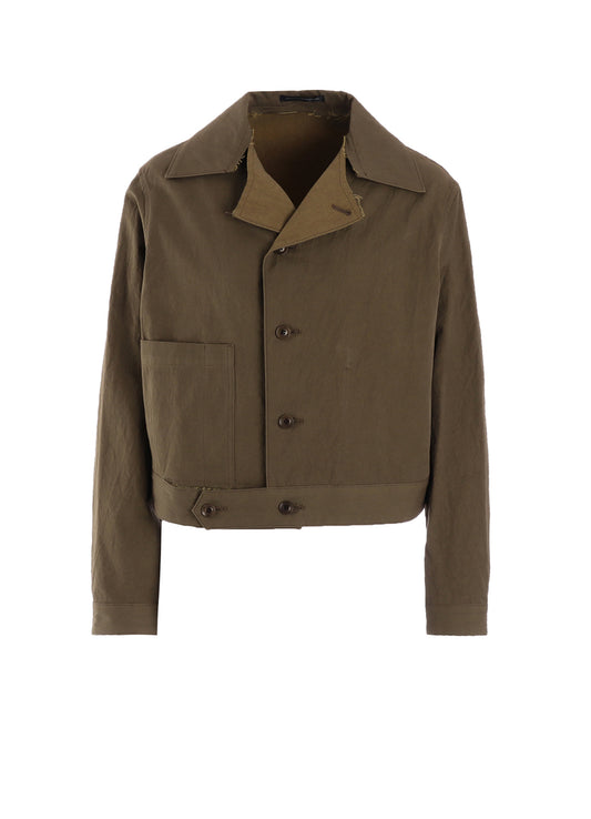 COTTON NYLON GABARDINE SLIT COLLART SHORT JACKET