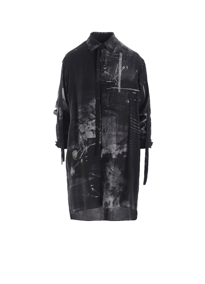CUPRO BLURRY FLOWER PRINT LONG SLEEVE BLOUSE