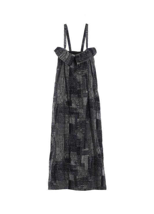 PATCHWORK JACQUARD FRONT GATHER DRESS