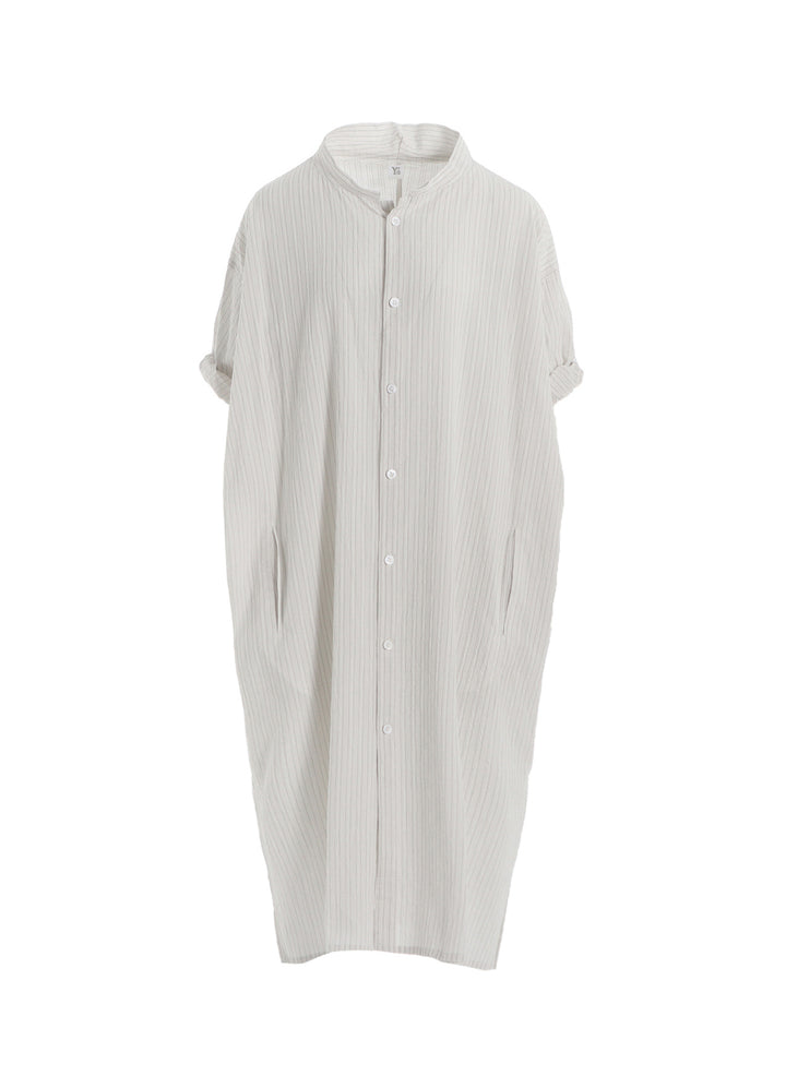 COTTON VOILE ROLLED-UP HALF SLEEVE STRIPE DRESS