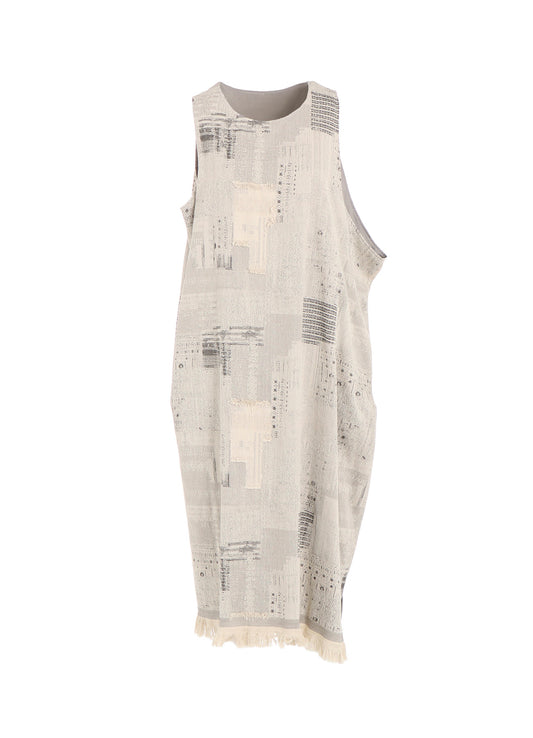 PATCHWORK JACQUARD ASYMMETRIC SLEEVELESS DRESS