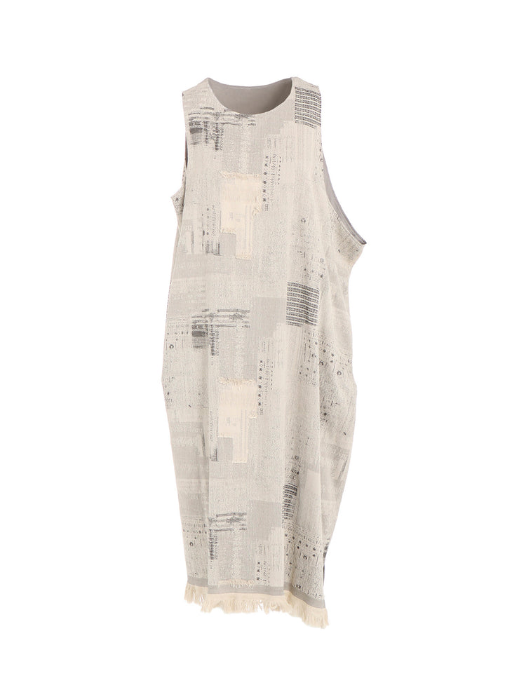 PATCHWORK JACQUARD ASYMMETRIC SLEEVELESS DRESS