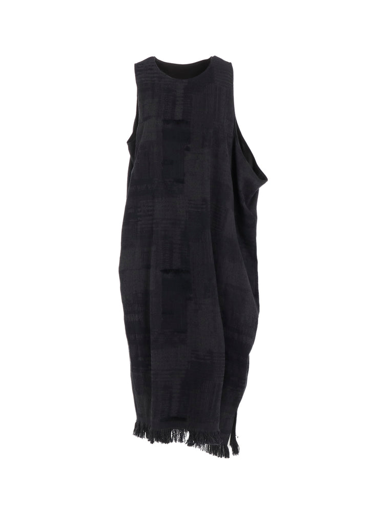 PATCHWORK JACQUARD ASYMMETRIC SLEEVELESS DRESS