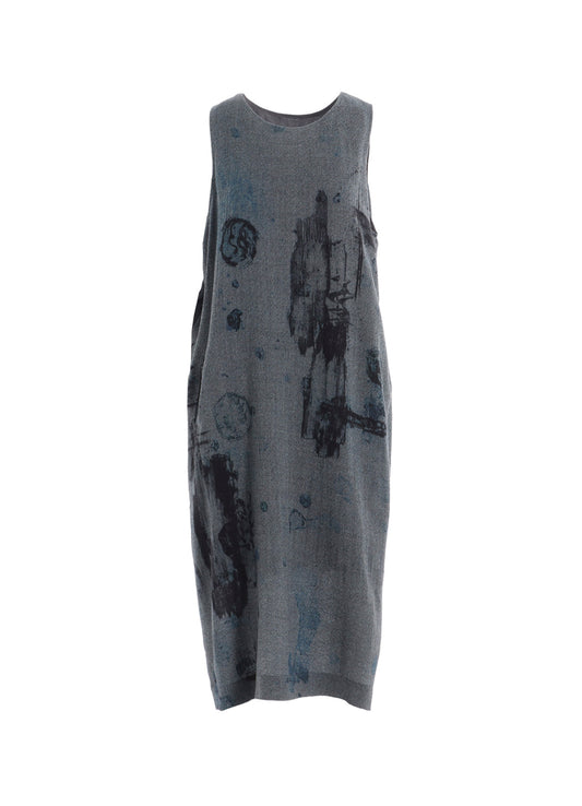 WOOL GAUZE SMUDGED POLKA DOT SLEEVLESS DRESS