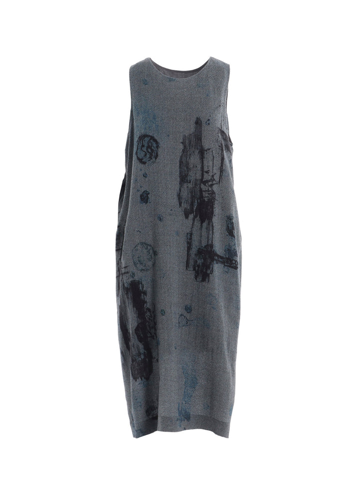 WOOL GAUZE SMUDGED POLKA DOT SLEEVLESS DRESS