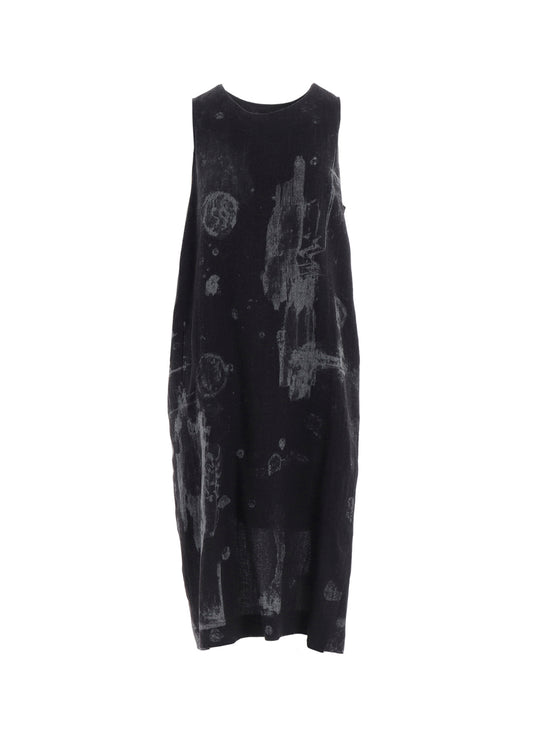 WOOL GAUZE SMUDGED POLKA DOT SLEEVLESS DRESS