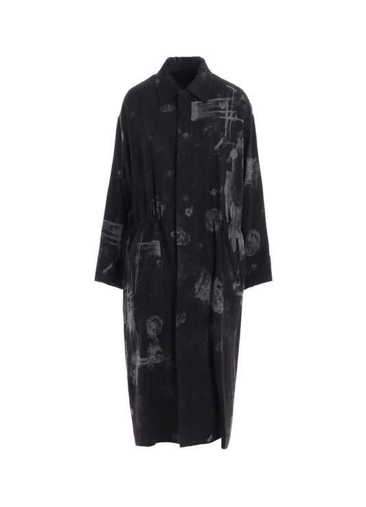 WOOL GAUZE SMUDGED POLKA DOT WAIST STRING DRESS