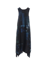 CUPRO BLURRY FLOWER PRINT BELT TENT DRESS