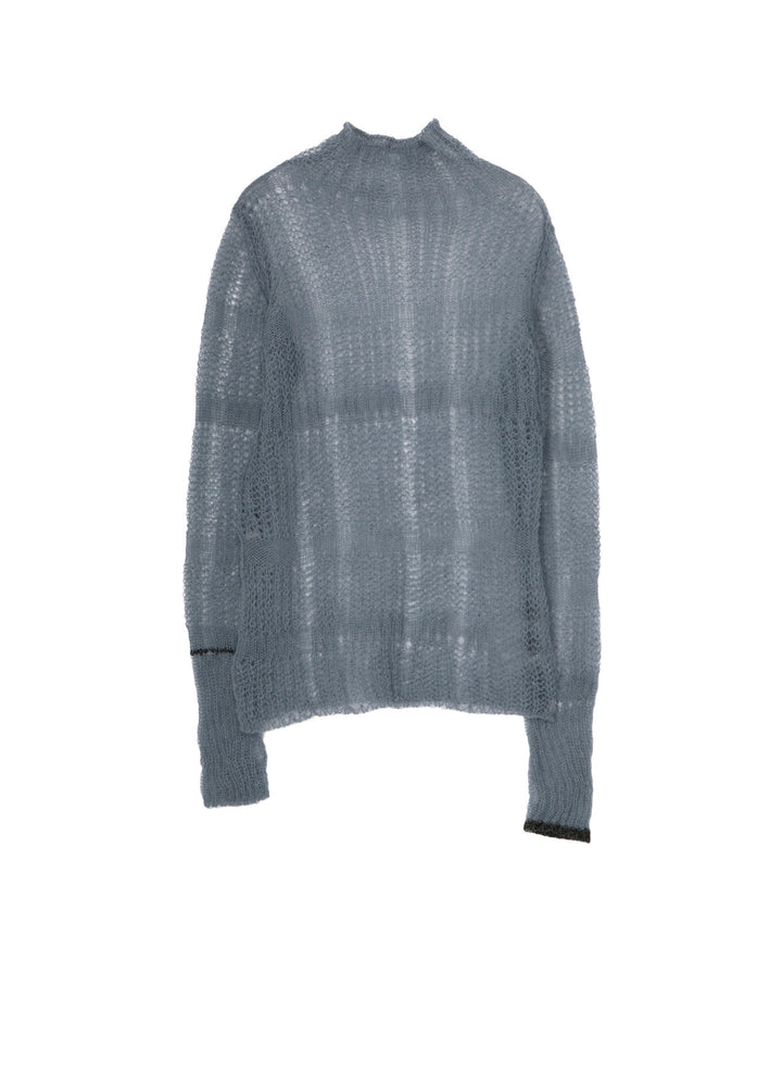 SHEER PLAID ASYMMETRIC LONG KNIT