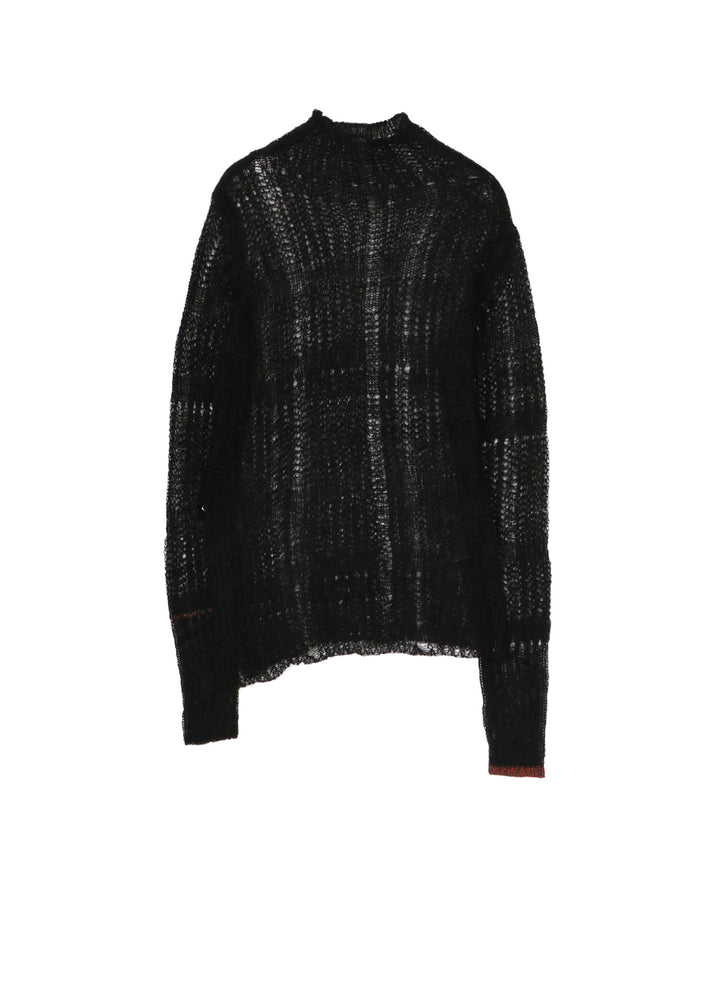 SHEER PLAID ASYMMETRIC LONG KNIT