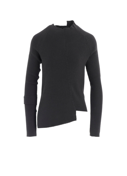 COTTON RIB TWISTED HIGH-NECK PULLOVER