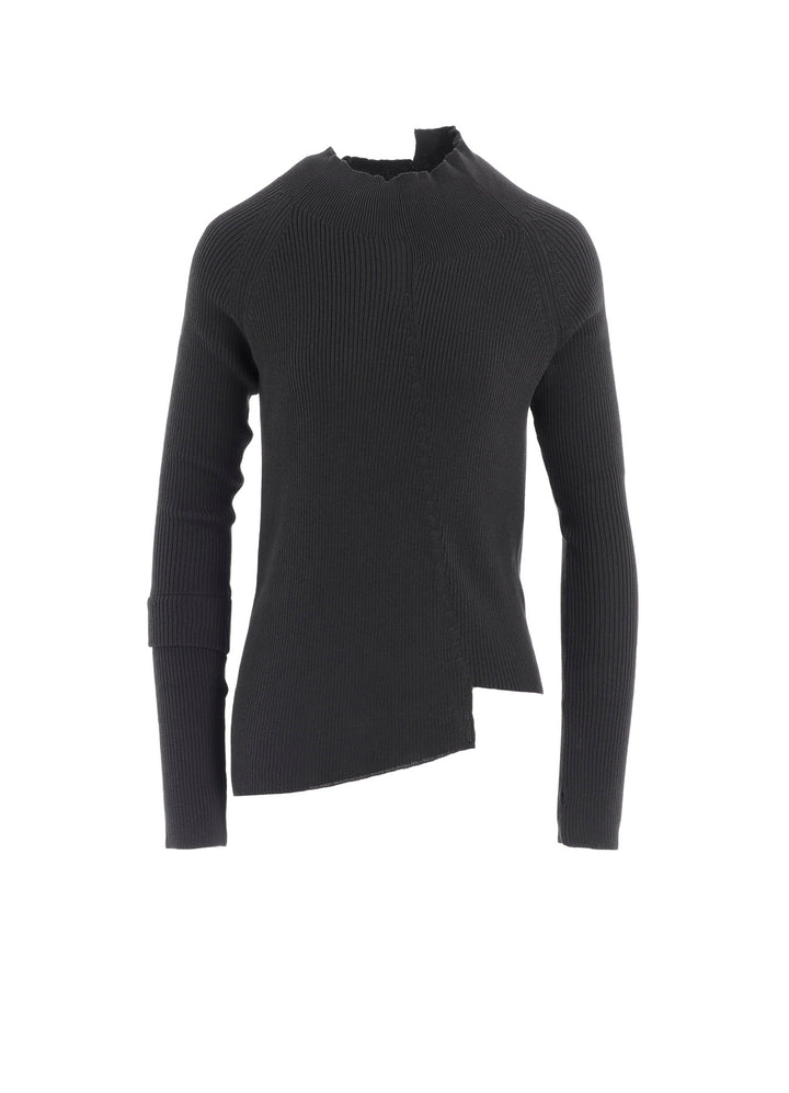 COTTON RIB TWISTED HIGH-NECK PULLOVER