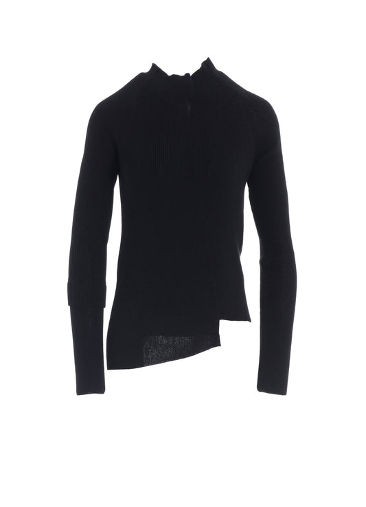 COTTON RIB TWISTED HIGH-NECK PULLOVER