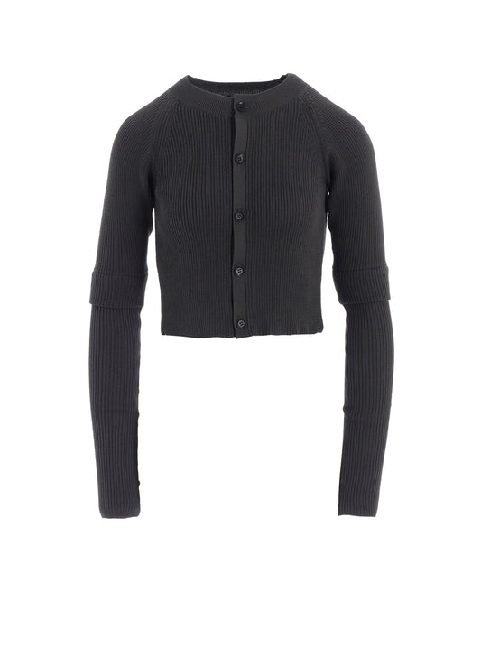 COTTON RIB DOUBLE SLEEVE SHORT CARDIGAN