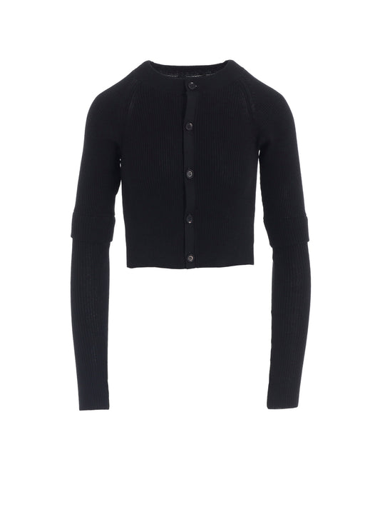 COTTON RIB DOUBLE SLEEVE SHORT CARDIGAN