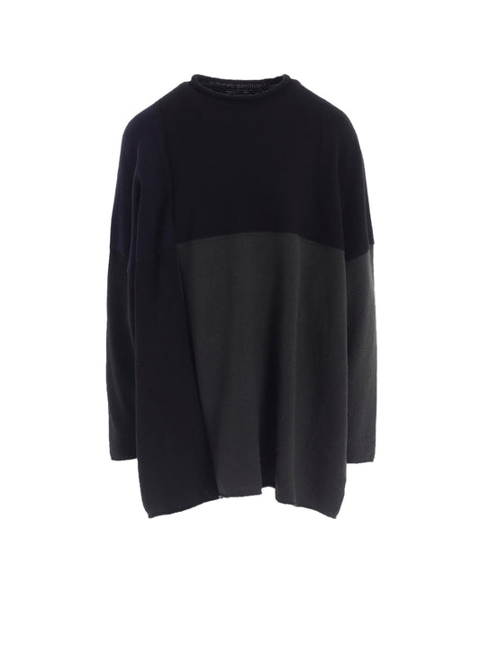 HARD-TWISTED BLOCK INTARSIA SHORT DRESS PULLOVER