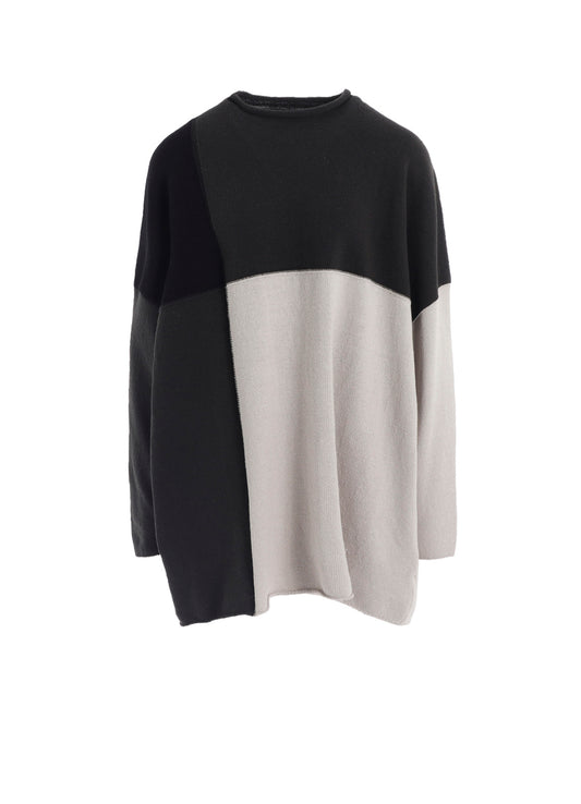 HARD-TWISTED BLOCK INTARSIA SHORT DRESS PULLOVER