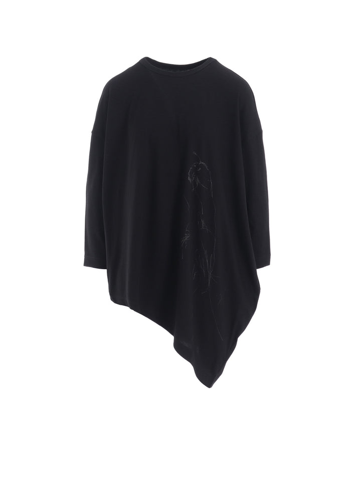 COTTON JERSEY ANIMAL PRINT ASYMMETRY DRAPE T