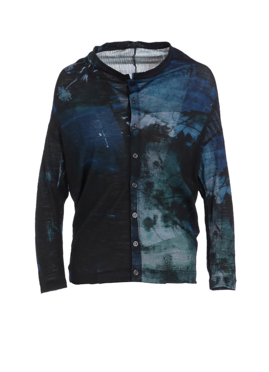 BLURRY FLOWER PRINTTED OFF NECK BUTTONED CARDIGAN